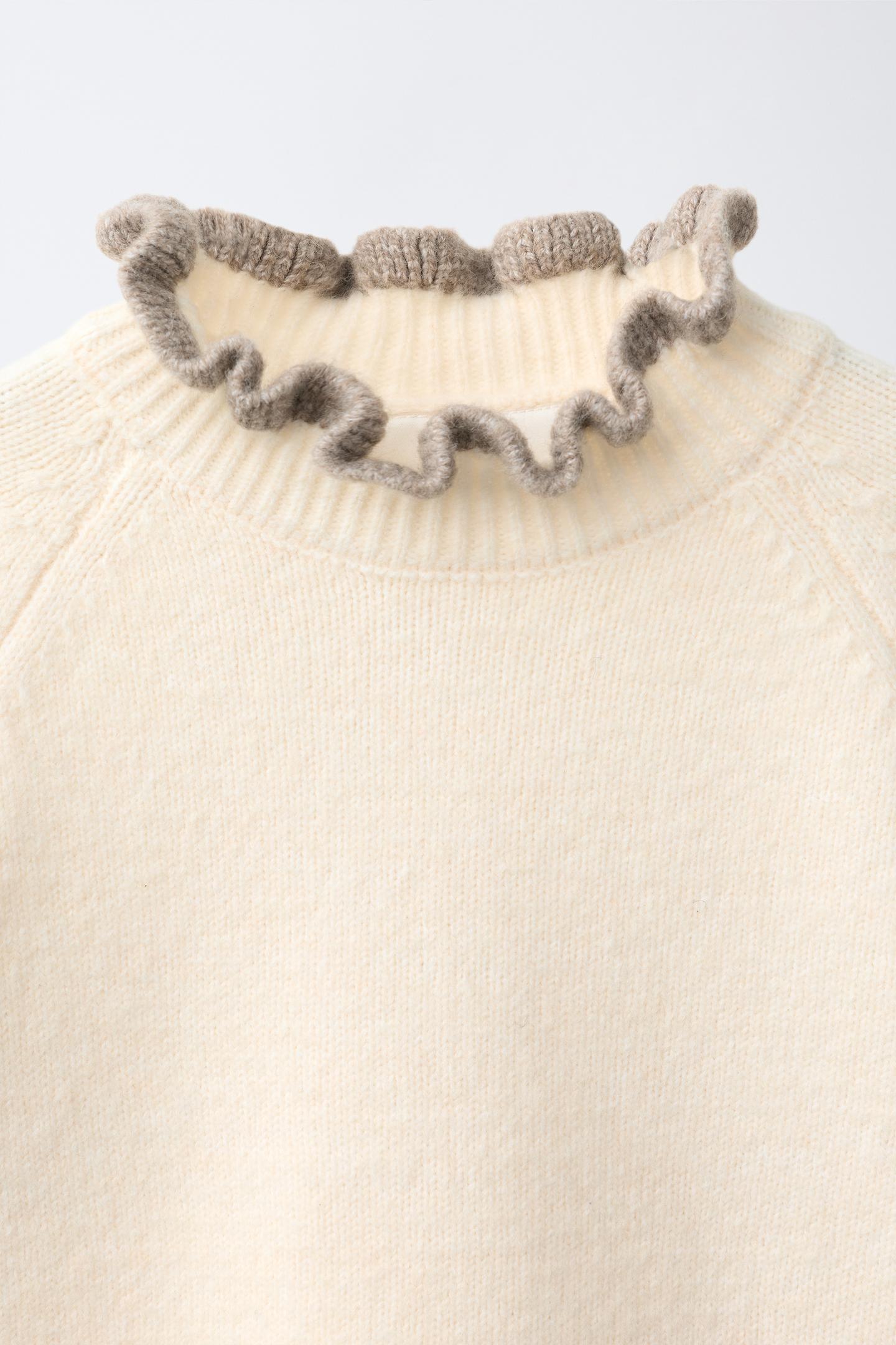 Детский свитер Zara Contrast Ruffle Knit, цвет: Экрю — фото 3