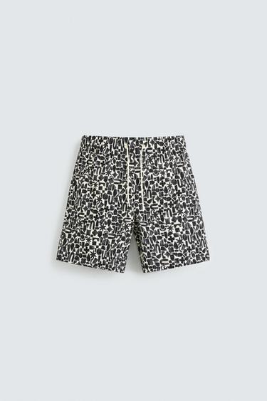 Zara GEOMETRIC PRINT LONG SWIMSUIT - Black