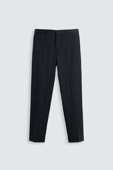 PANTALÓN TRAJE CUADROS - Marino de Zara