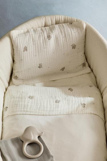 MUSLIN ELEPHANT MINI COT SHEET SET - Grey by Zara