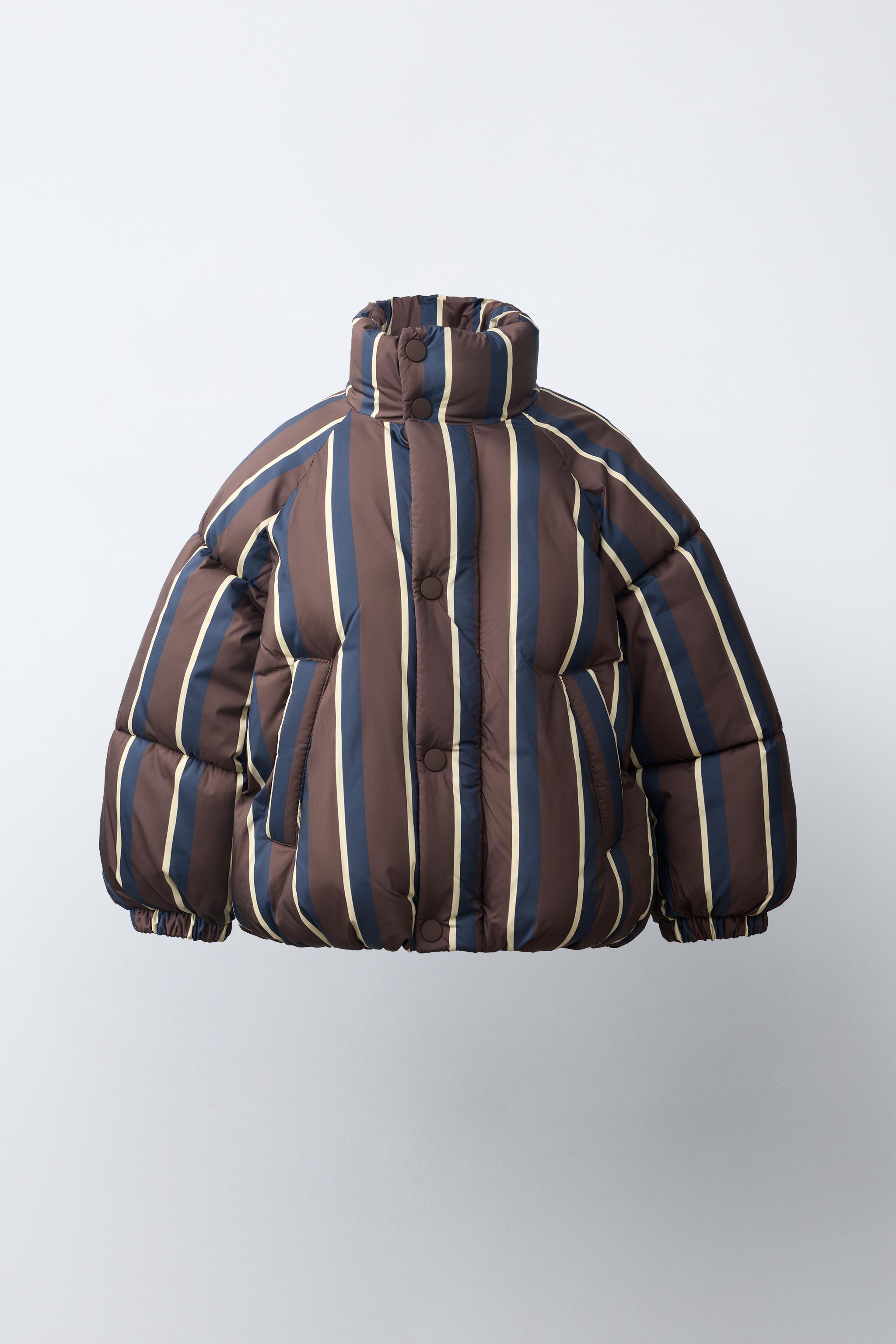 WATER-REPELLENT PADDED STRIPED COAT — Brown / Green