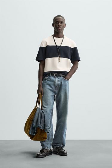 CAMISETA PIQUÊ COMPACT - Branco / Azul-marinho da Zara - Imagem 0