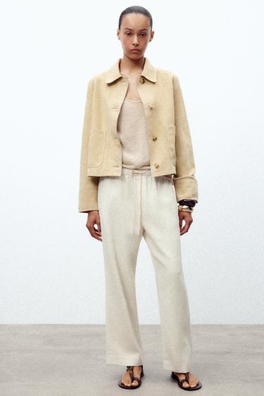 Zara ZW COLLECTION JOGGER PANTS - Ecru