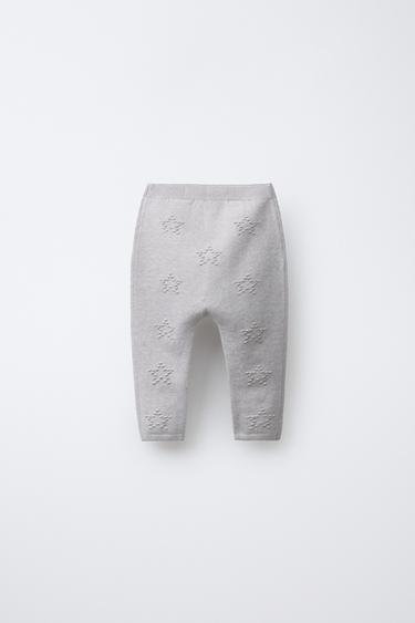 KNIT LEGGINGS WITH EMBROIDERED STARS - Light grey by Zara - Image 1