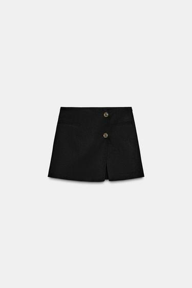 Zara EMBOSSED BUTTON SKORT - Black