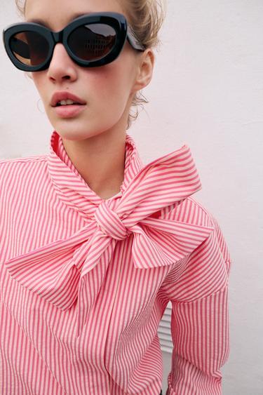 CHEMISE À RAYURES AVEC NŒUD - Rose de Zara - Image 5
