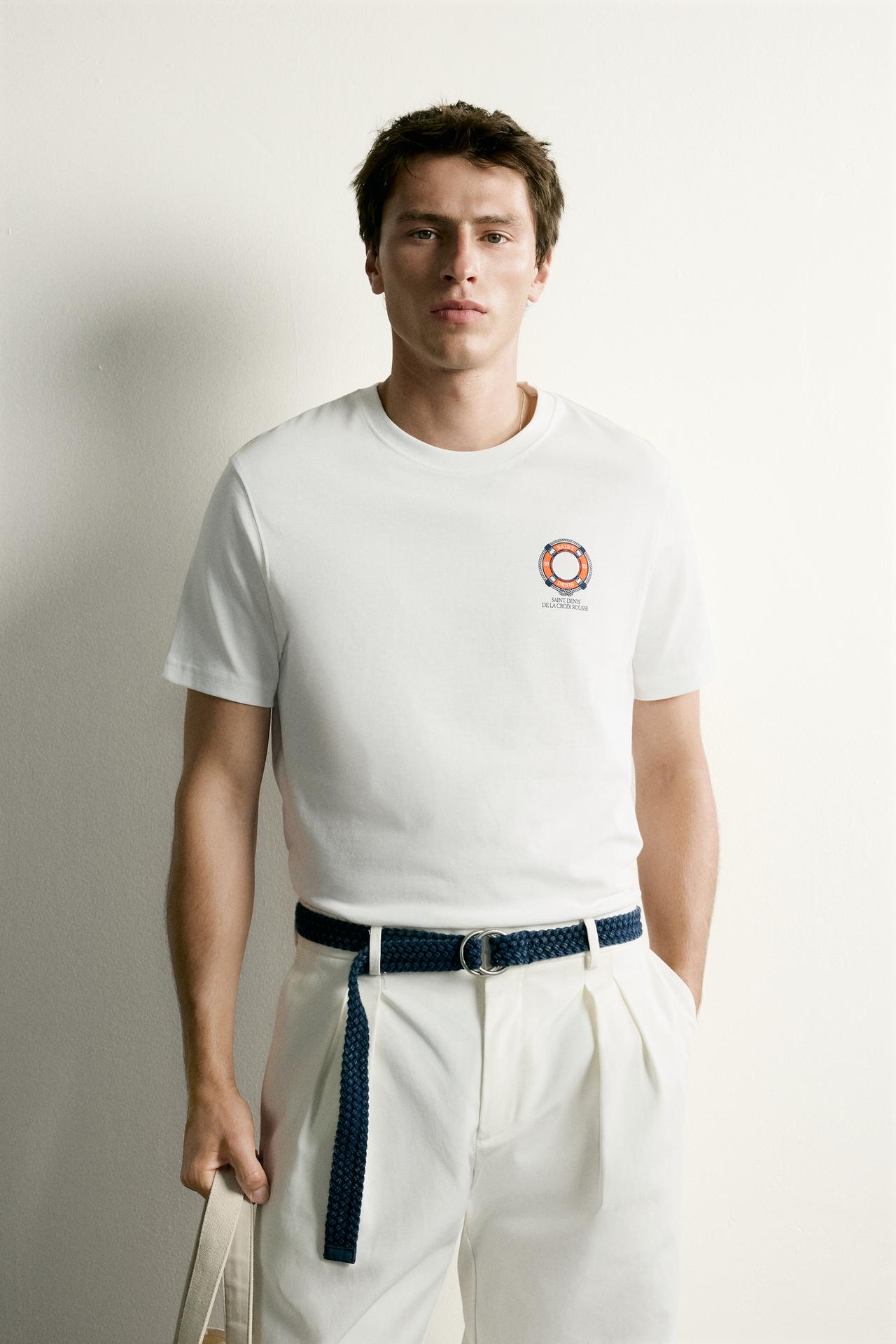 COMBINED EMBROIDERY REGULAR FIT T-SHIRT — Oyster-white