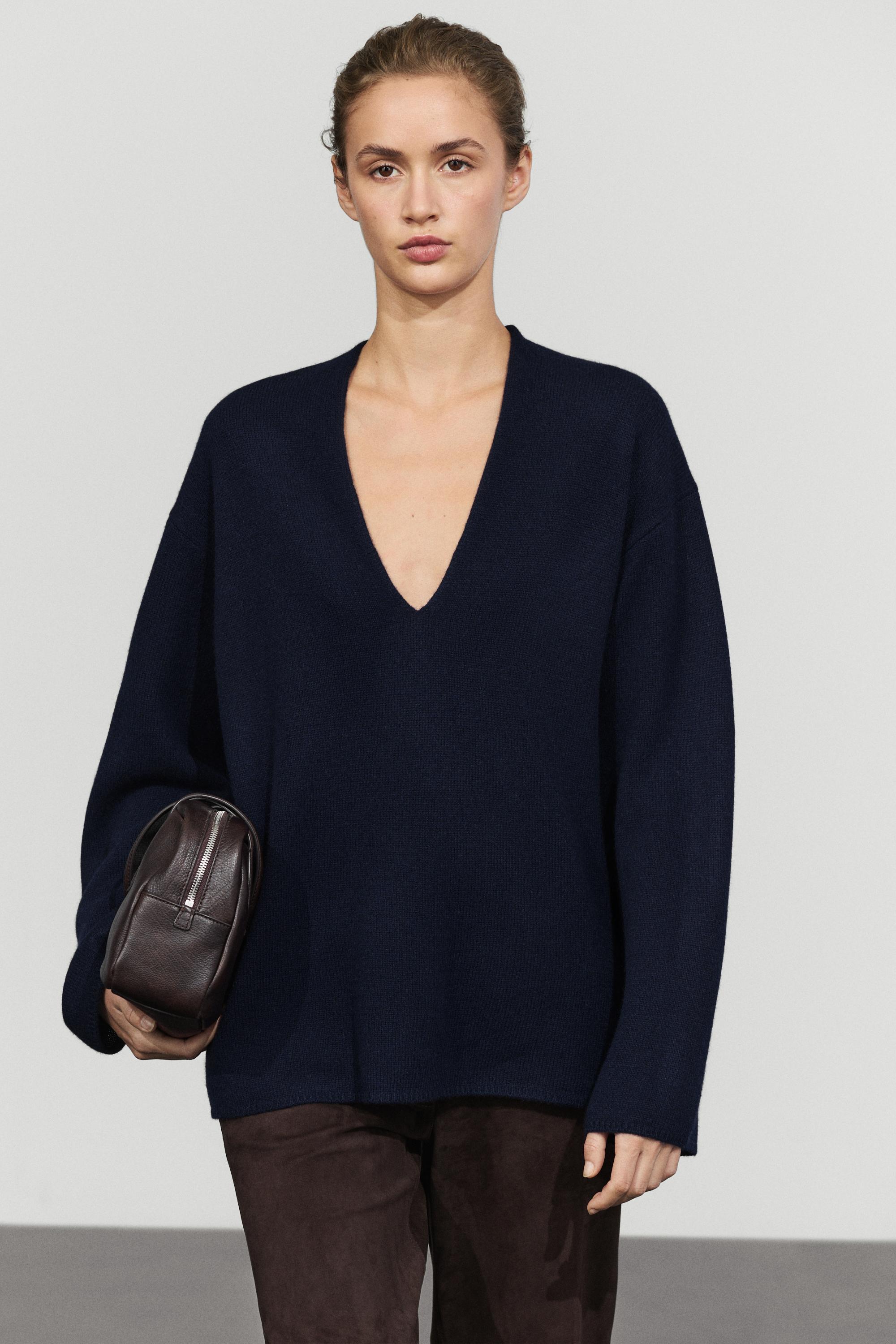 Wool-blend knit V-neck sweater