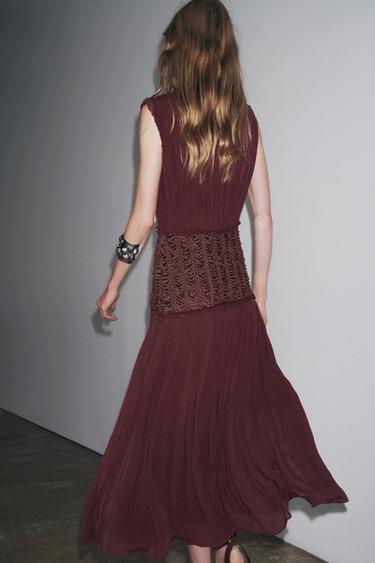 ZW COLLECTION EMBROIDERED WAIST DRESS - Aubergine by Zara - Image 4