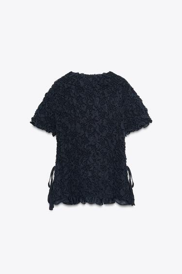 TEXTURED KNIT TOP WITH BOWS - Ink blue by Zara - Image 4