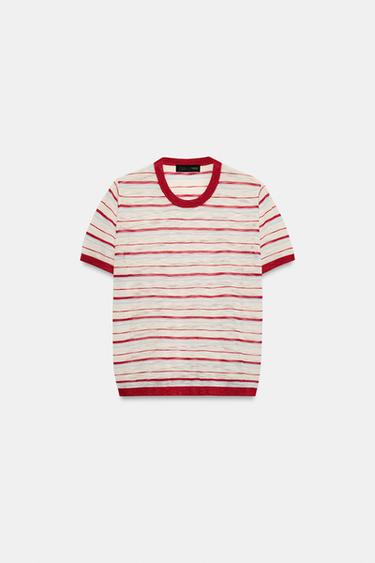 Zara STRIPED KNIT SHORT SLEEVE TOP - Multicolored