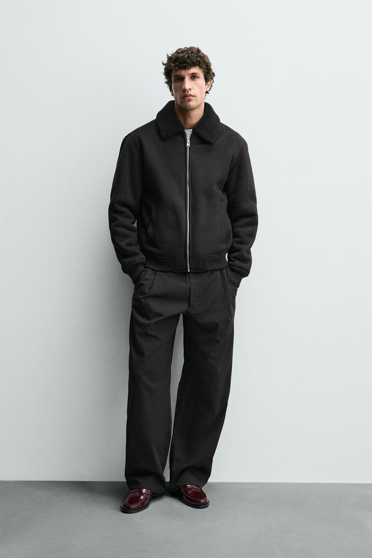 FAUX SUEDE JACKET WITH FAUX SHEARLING Black ZARA India