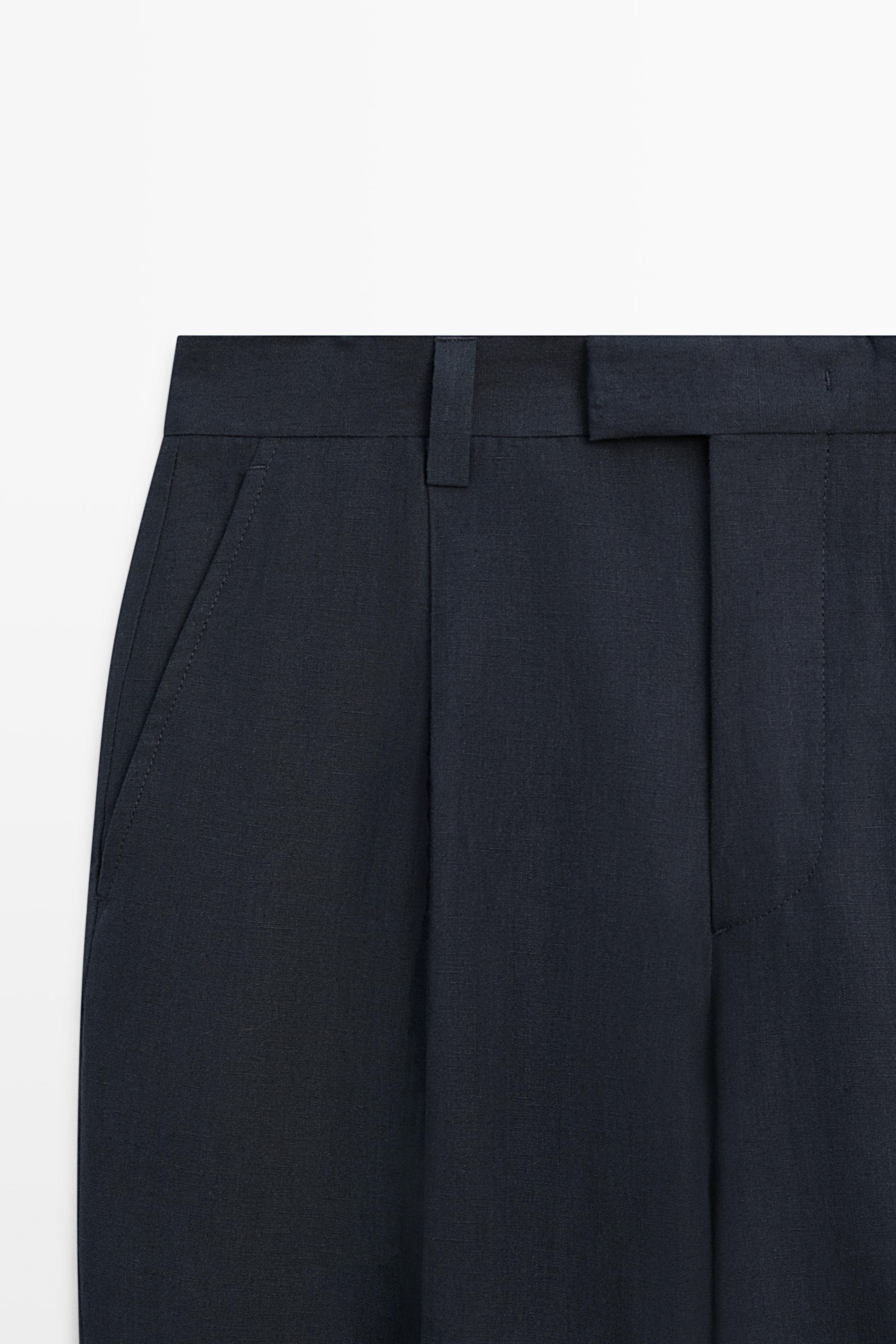 Darted 100% linen trousers