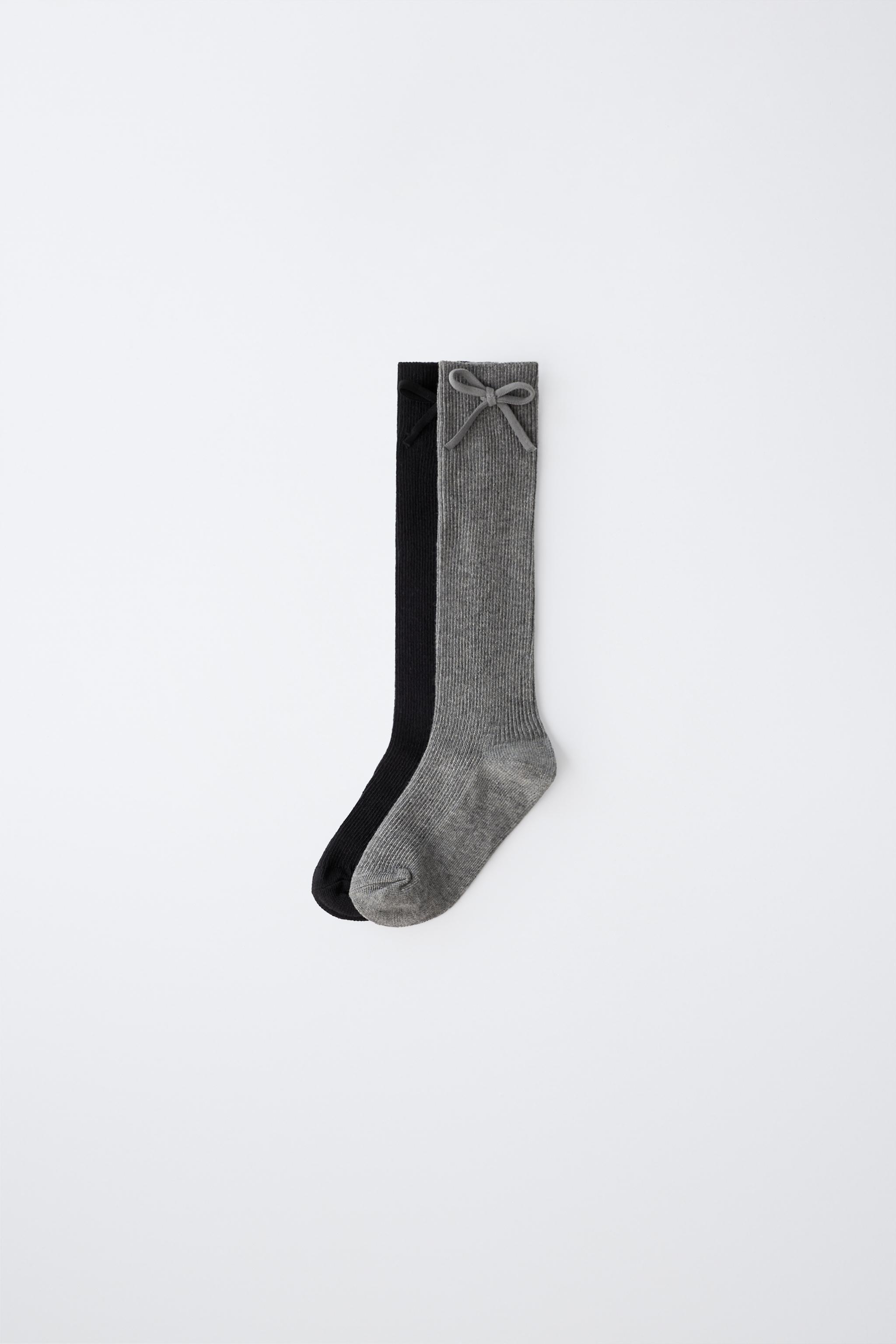 TWO-PACK BOW LONG SOCKS — Black