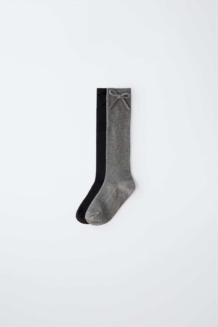 TWO-PACK BOW LONG SOCKS — Black