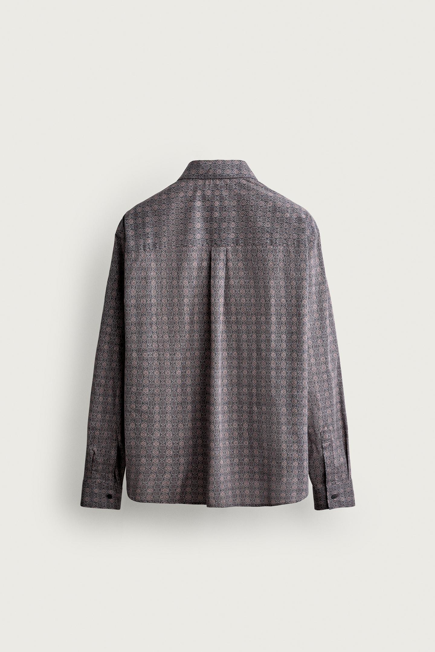 Мужская рубашка Zara Reverse-Effect Geometric Print, цвет: Красный — фото 8