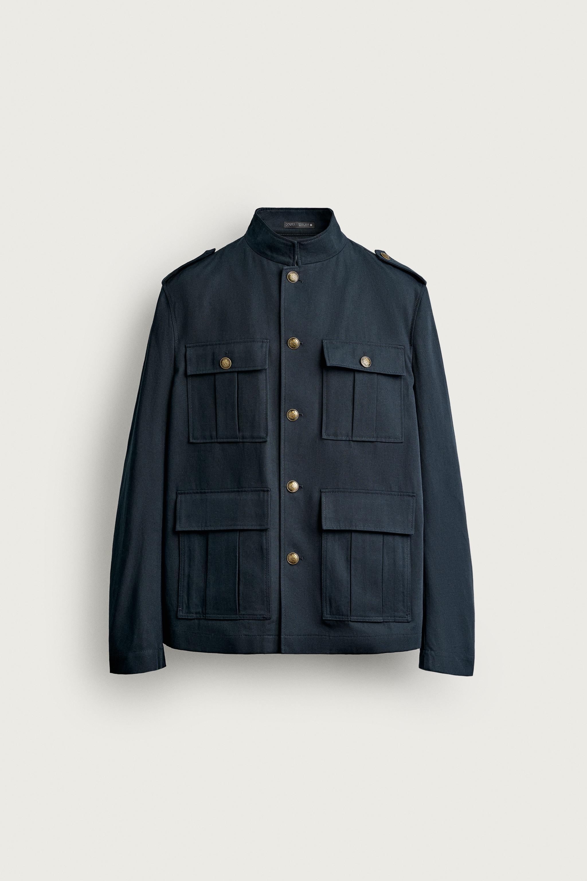 RELAXED FIT POCKET JACKET — Navy blue