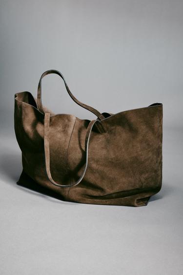 SPLIT SUEDE MAXI TOTE BAG - Khaki Green by Zara