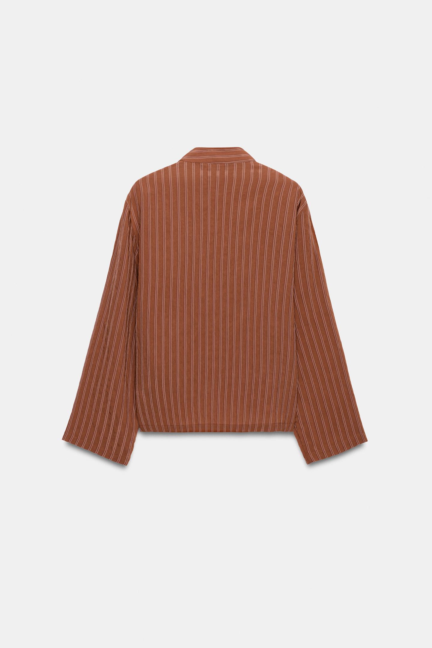 Женская рубашка Zara ZW Collection Striped Frog Fastening, цвет: Оранжевый — фото 5