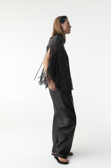 ZW COLLECTION 100% LEATHER BALLOON TROUSERS - Black by Zara