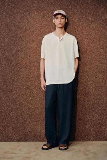 Zara 紐扣領 T 恤 - 裸色