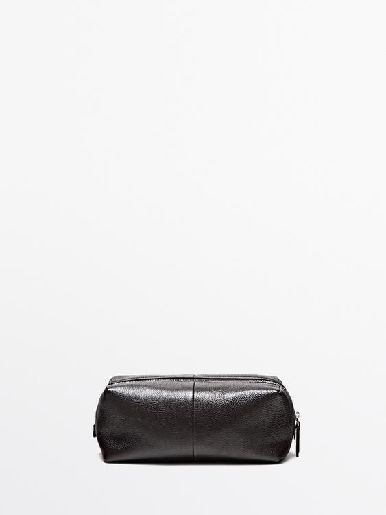 Nappa leather toiletry bag with zip