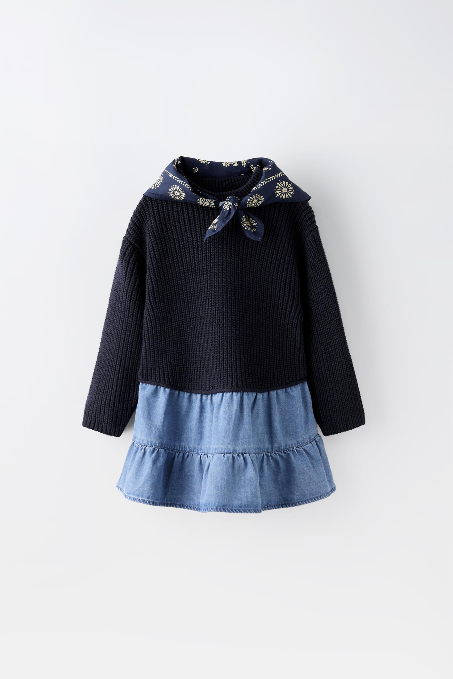 COMBINED DRESS WITH FLORAL SCARF - Navy blue | ZARA United Kingdom