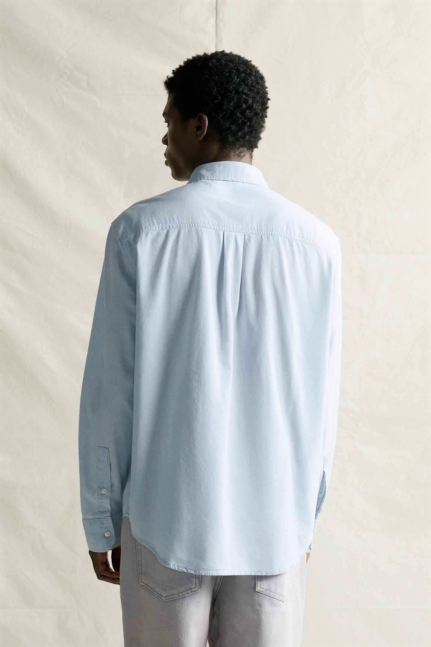 Мужская рубашка Zara Regular Fit Denim Shirt, цвет: Синий — фото 3