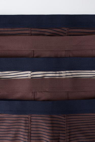 AGES 6-14 / 5-PACK SOLID AND STRIPED BOXERS — Brown 2