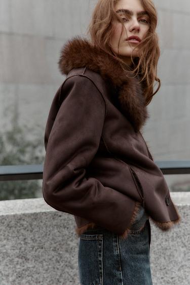 VESTE RÉVERSIBLE DOUBLE FACE EFFET FOURRURE - Marron foncé de Zara - Image 5