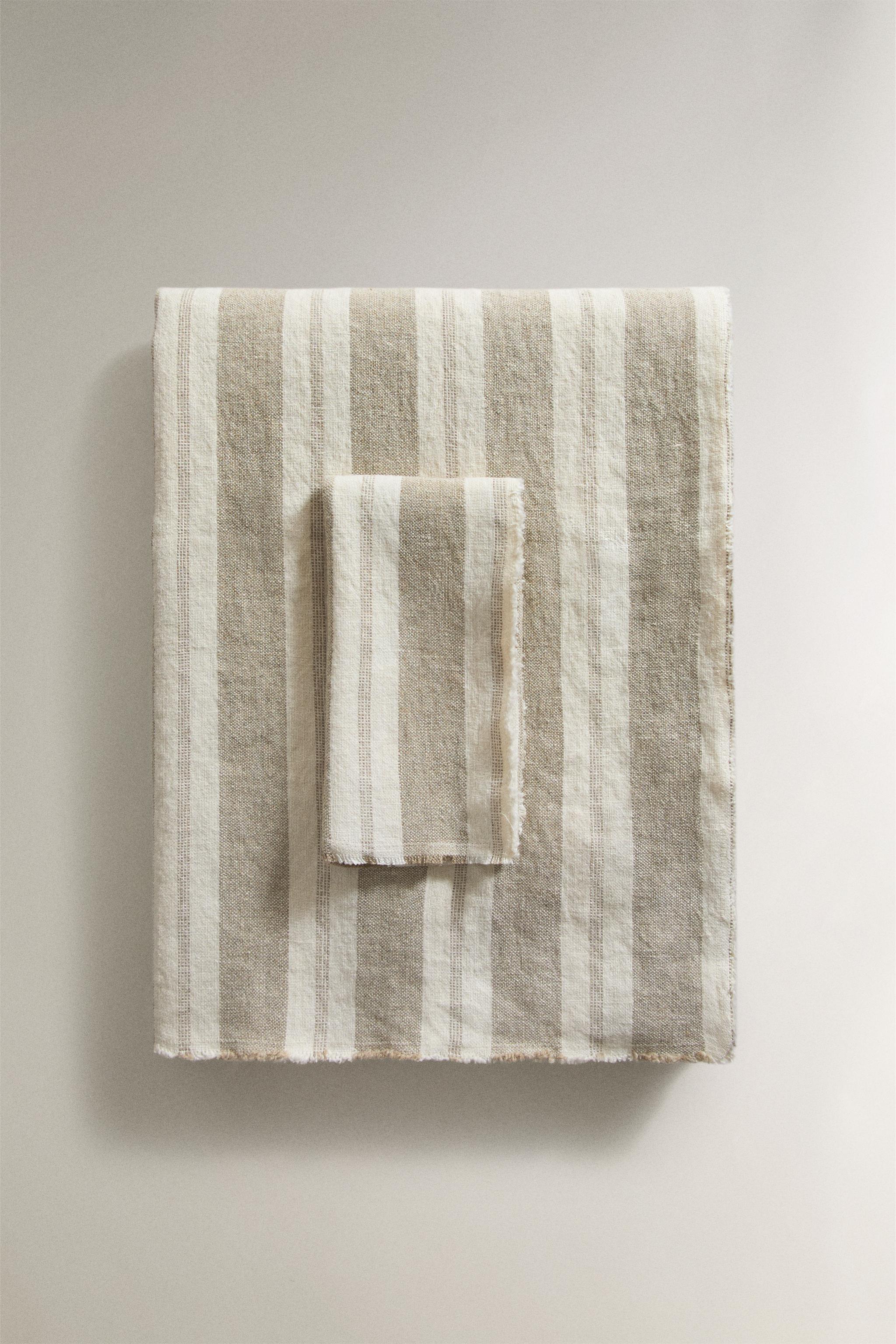 HEAVY STRIPED LINEN TABLECLOTH
