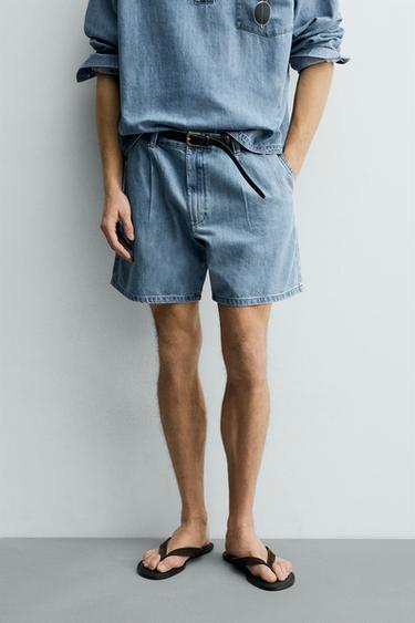RELAXED FIT PLEATED BERMUDA SHORTS - Light blue by Zara