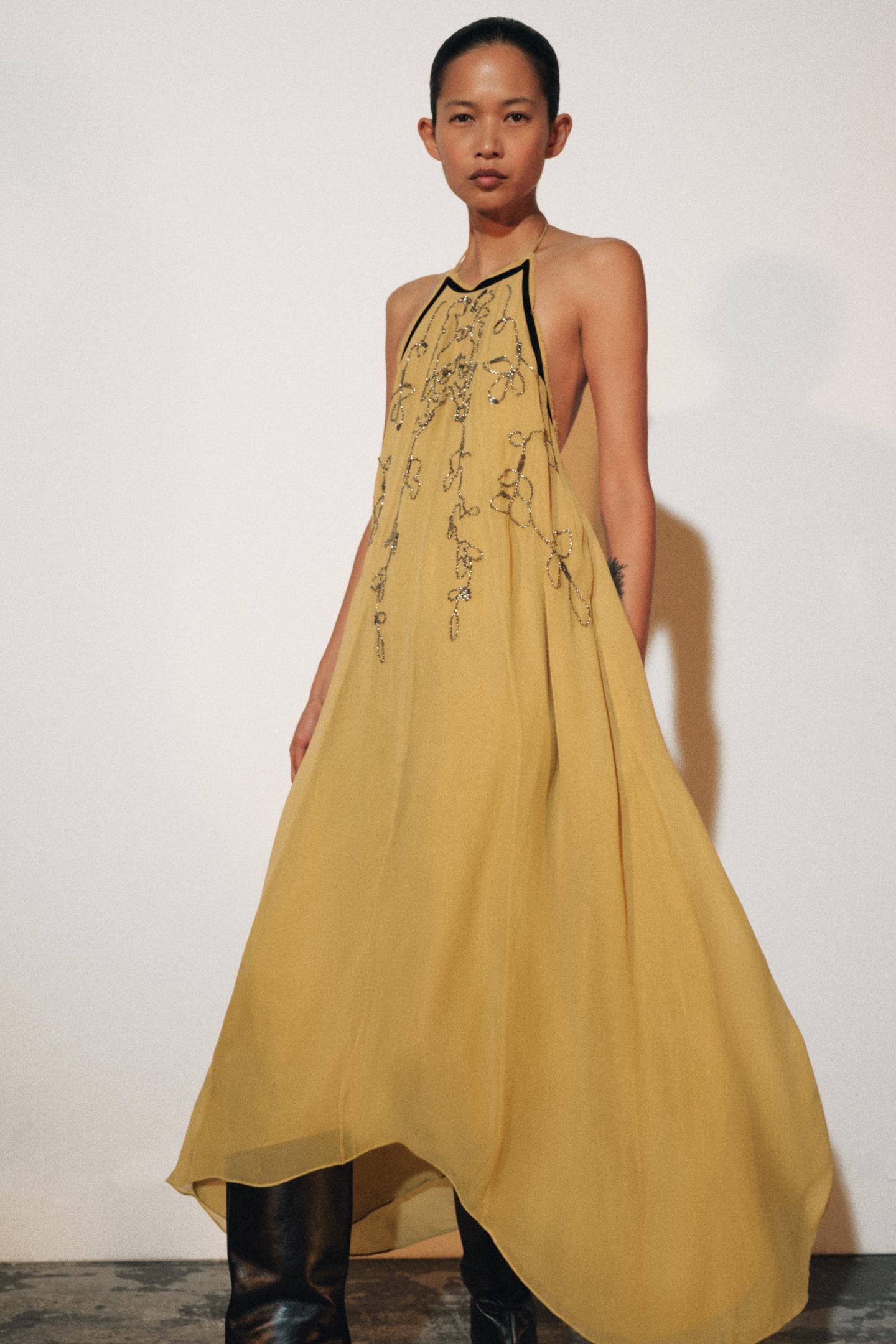 Женское платье Zara ZW Collection Beaded Embroidered, цвет: Жёлтый