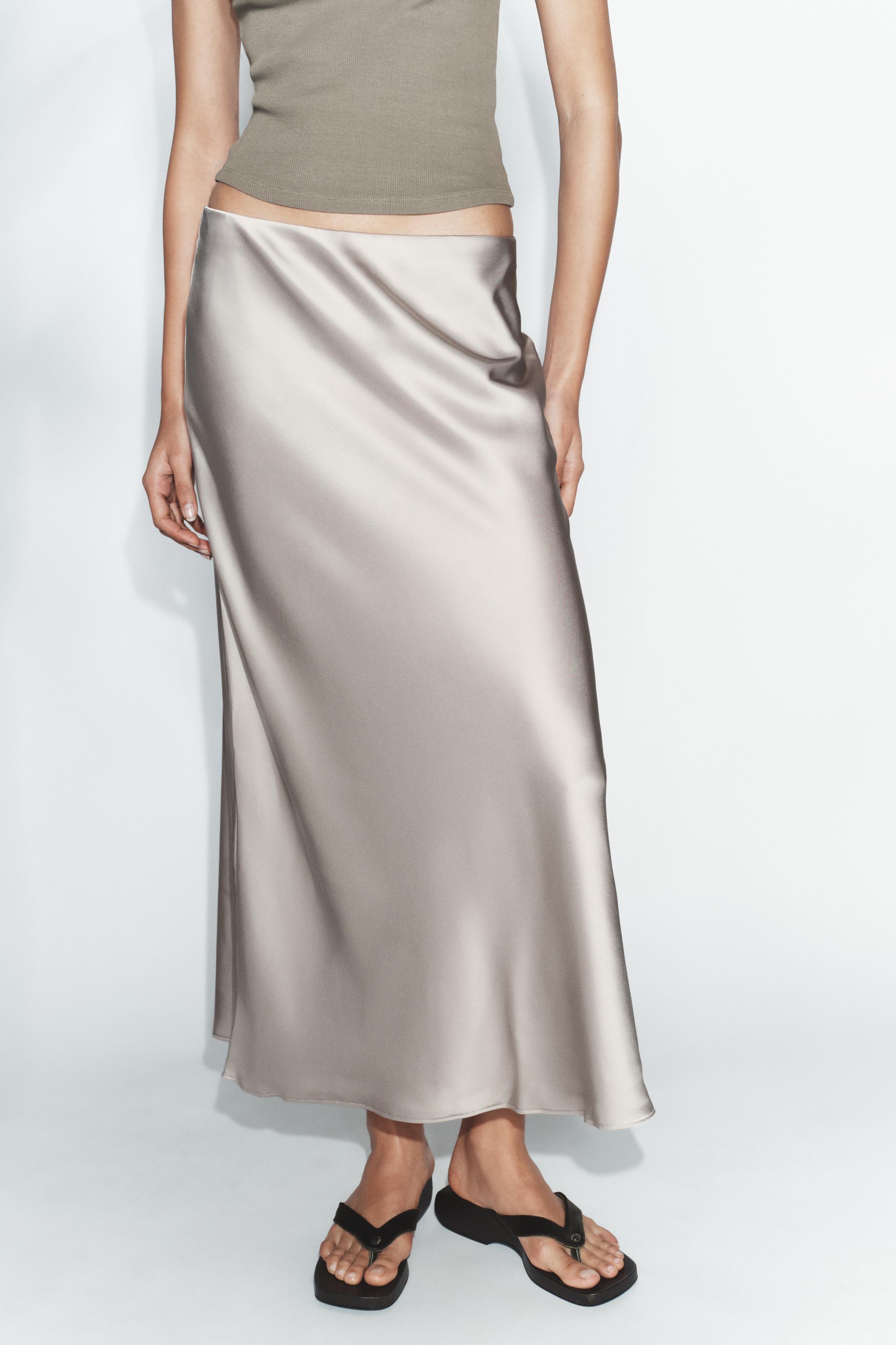 SATIN EFFECT MIDI SKIRT