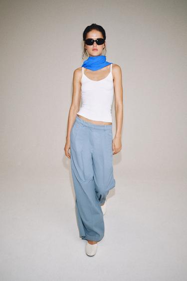 PANTALÓN WIDE LEG PLIEGUES ZW COLLECTION - Azul / Gris de Zara