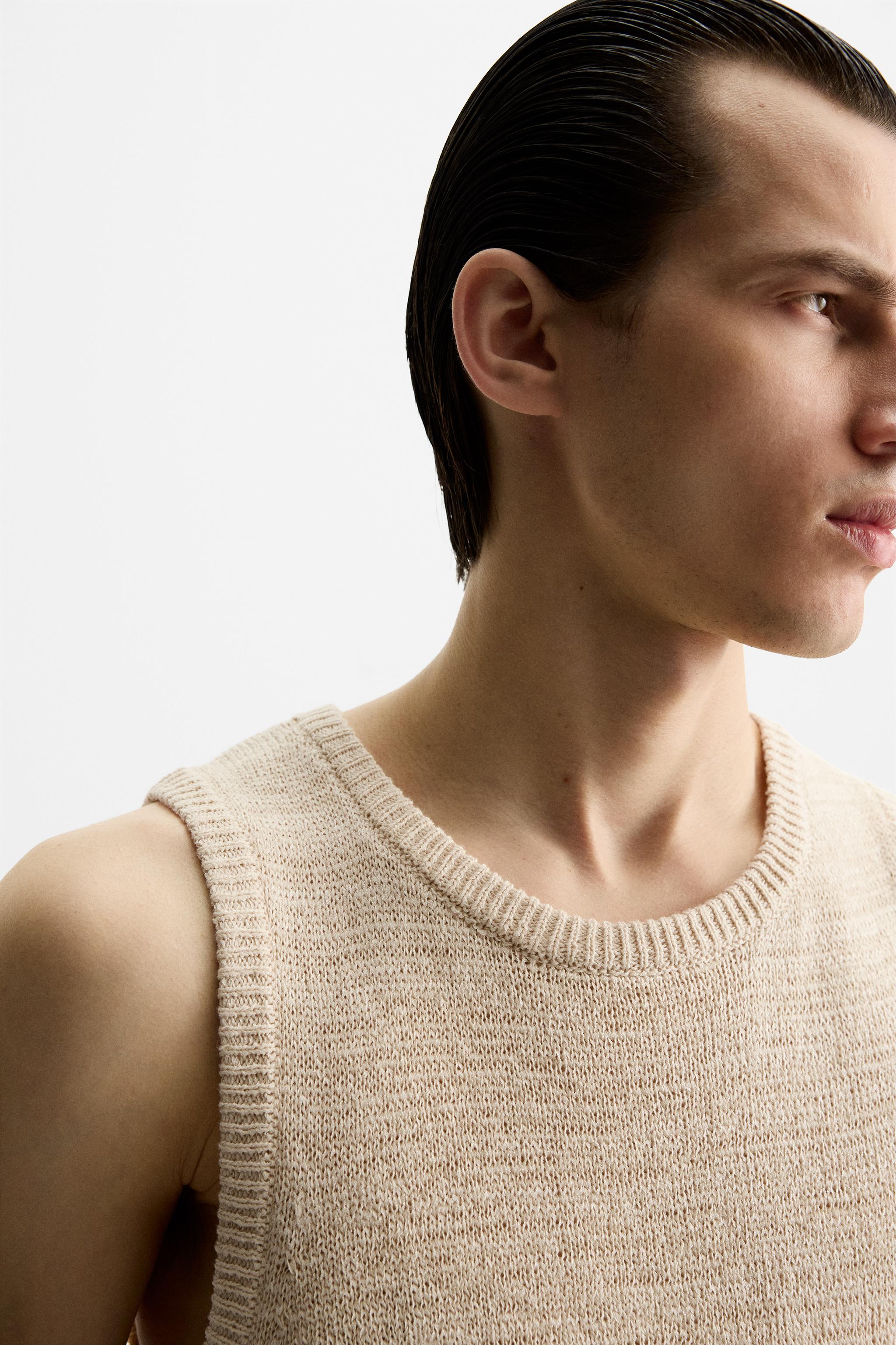 【ZARA】コットン＆リネンニットＴシャツ ベージュ 2893/428/710 COTTON-LINEN KNITTED T-SHIRT - Beige | ZARA New Zealand