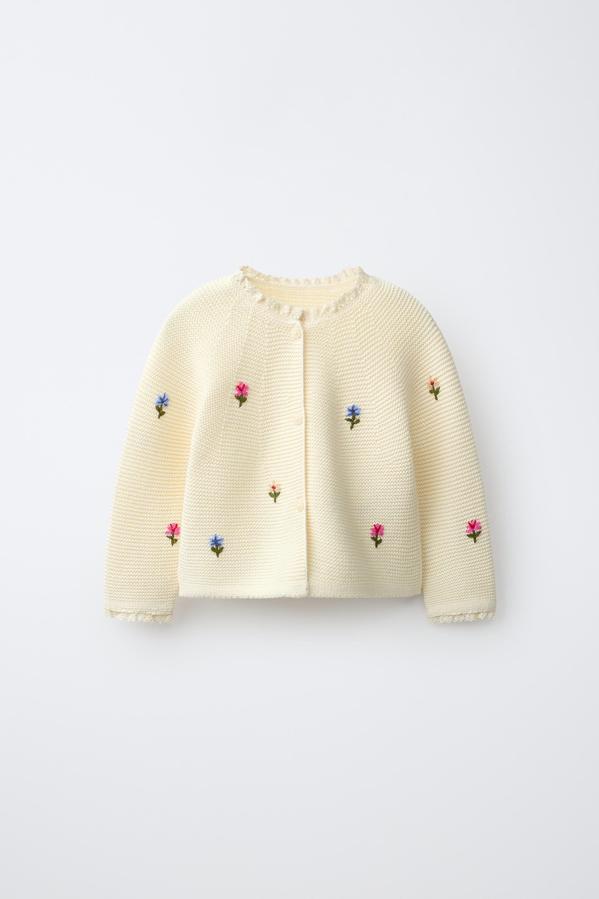 フラワー刺繍ニットカーディガン - エクリュ | ZARA Japan / 日本