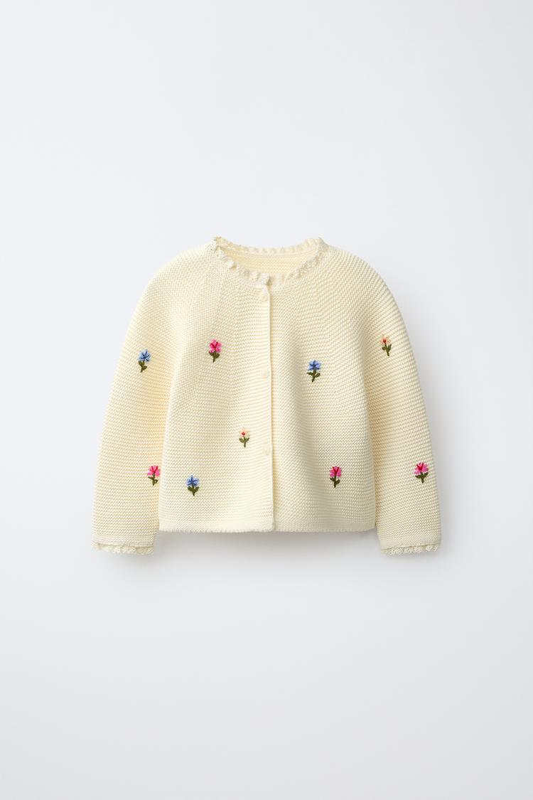 Chaqueta punto flores bordadas