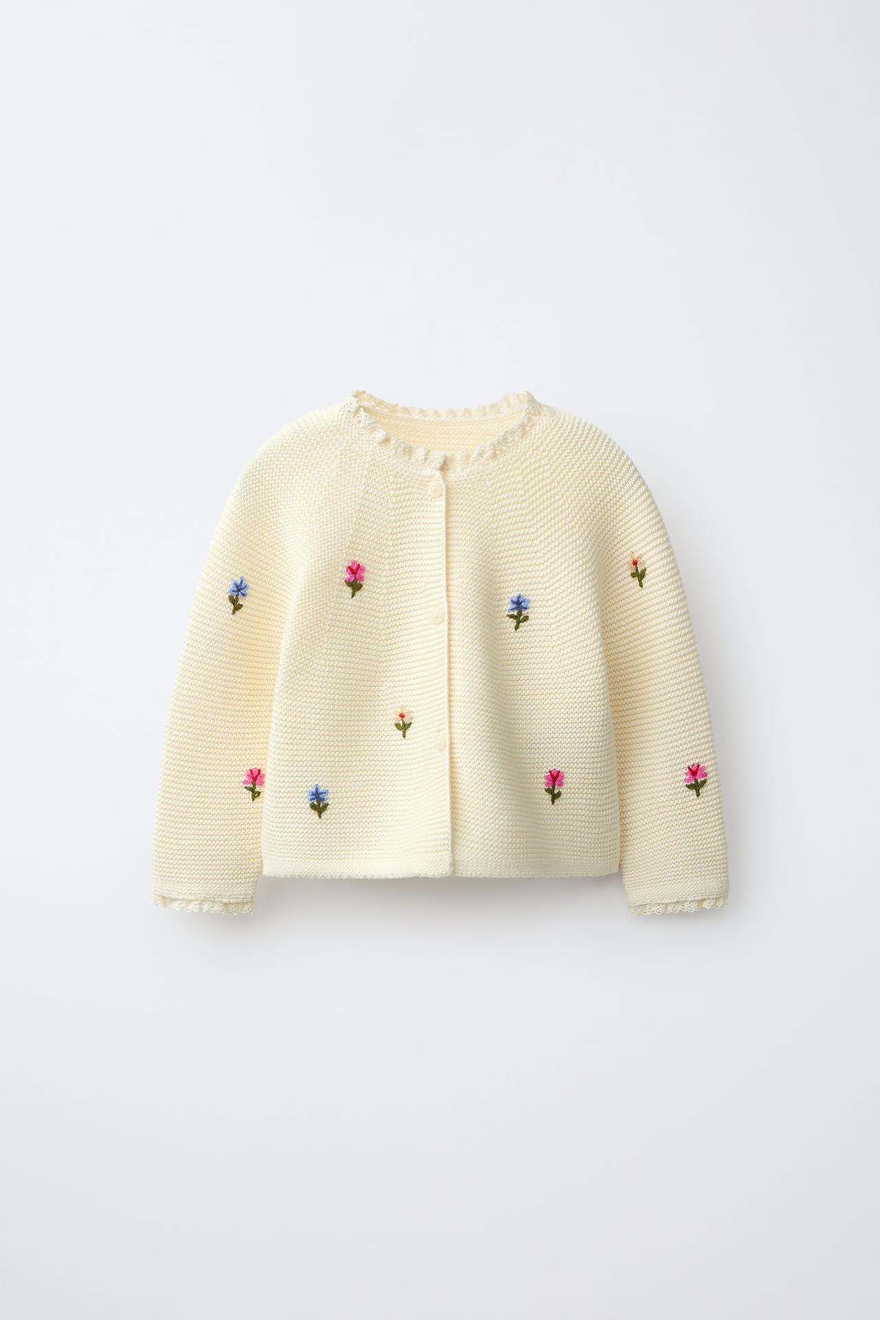 FLORAL EMBROIDERY CARDIGAN — Ecru