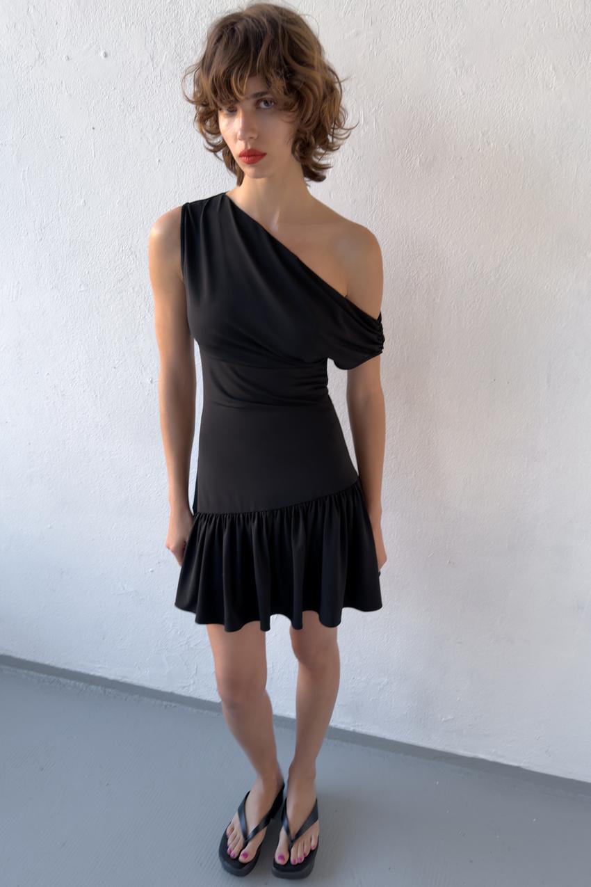 ASYMMETRIC SHORT DRESS - Black | ZARA United States ASYMMETRIC SHORT DRESS - Black | ZARA United States