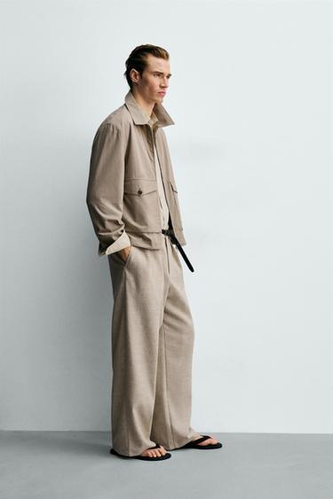BLOUSON RELAXED FIT À CARREAUX TEXTURÉ - Beige de Zara - Image 3