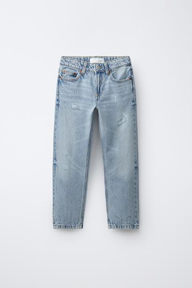RIPPED STRAIGHT JEANS - Blue by Zara