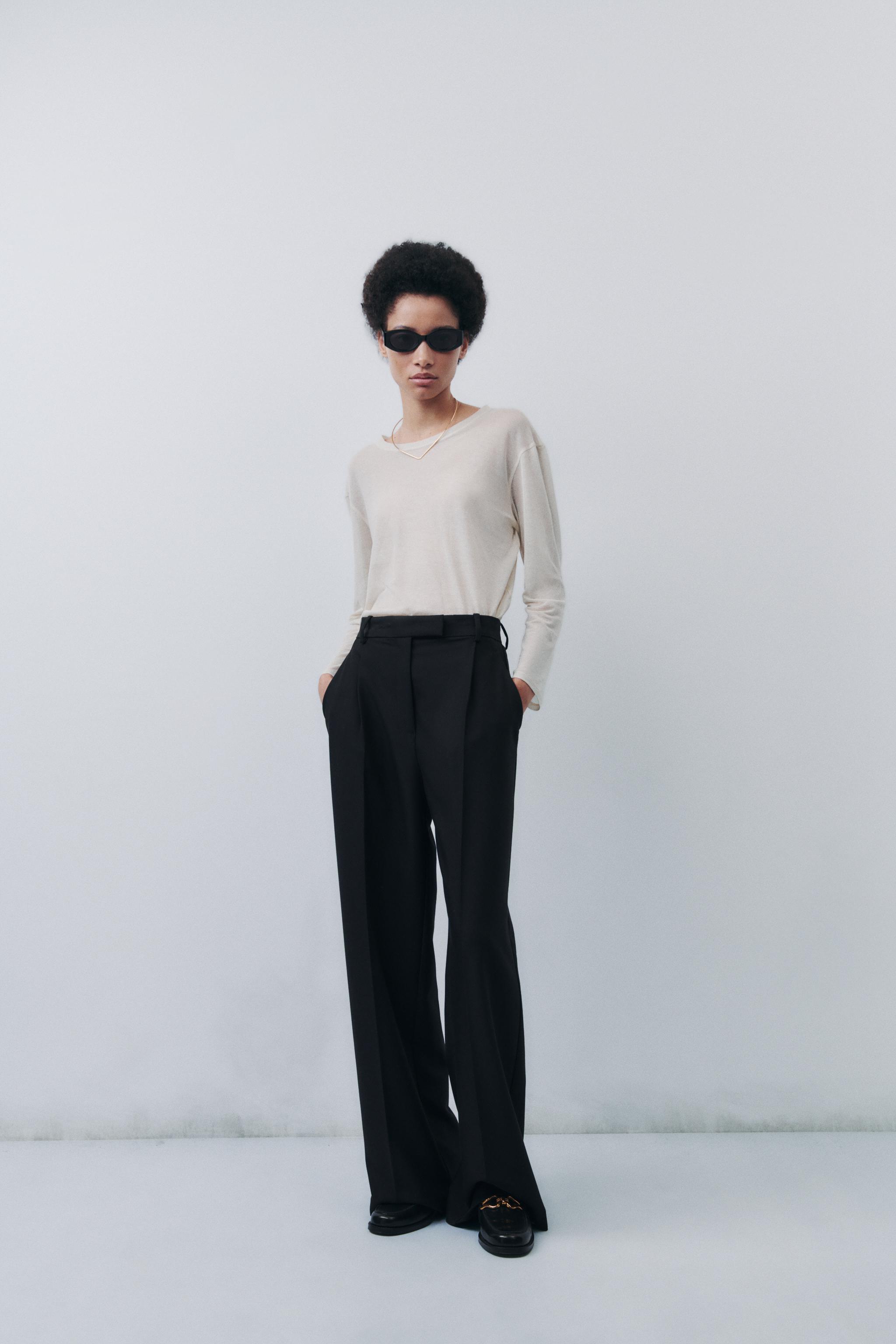 Black wide leg trousers zara on sale