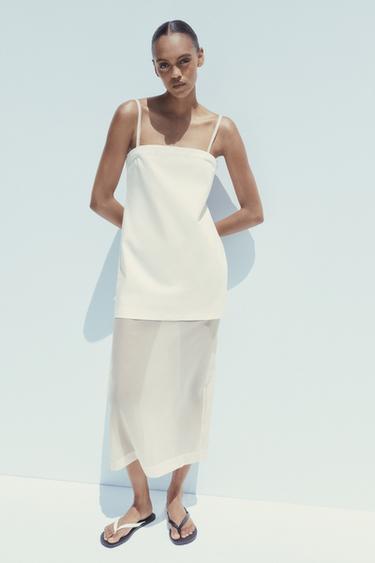 CONTRASTING ORGANZA MIDI DRESS - Ecru by Zara - Image 0