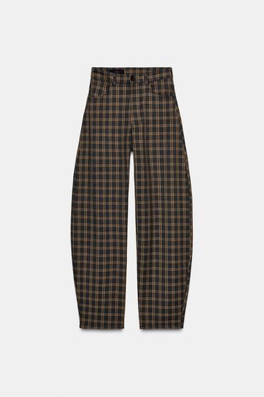 CHECKED BALLOON TROUSERS - Grey / Tan by Zara - Image 2