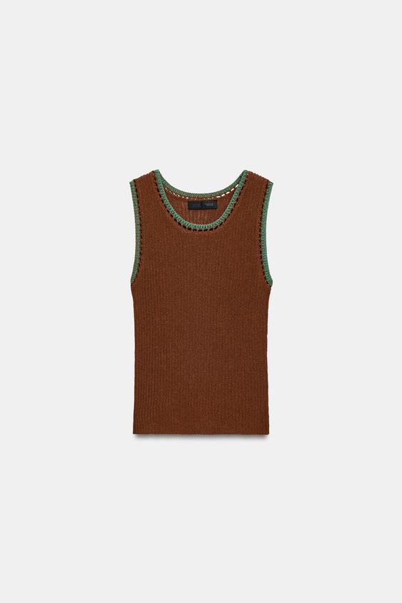 SLEEVELESS KNIT TOP - Brown by Zara - Image 0
