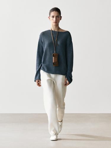 Zara Cotton blend cutwork sweater - Duck blue - Image 0