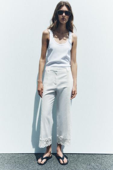 PANTALON CROCHET AVEC LIN ZW COLLECTION - Écru de Zara - Image 0