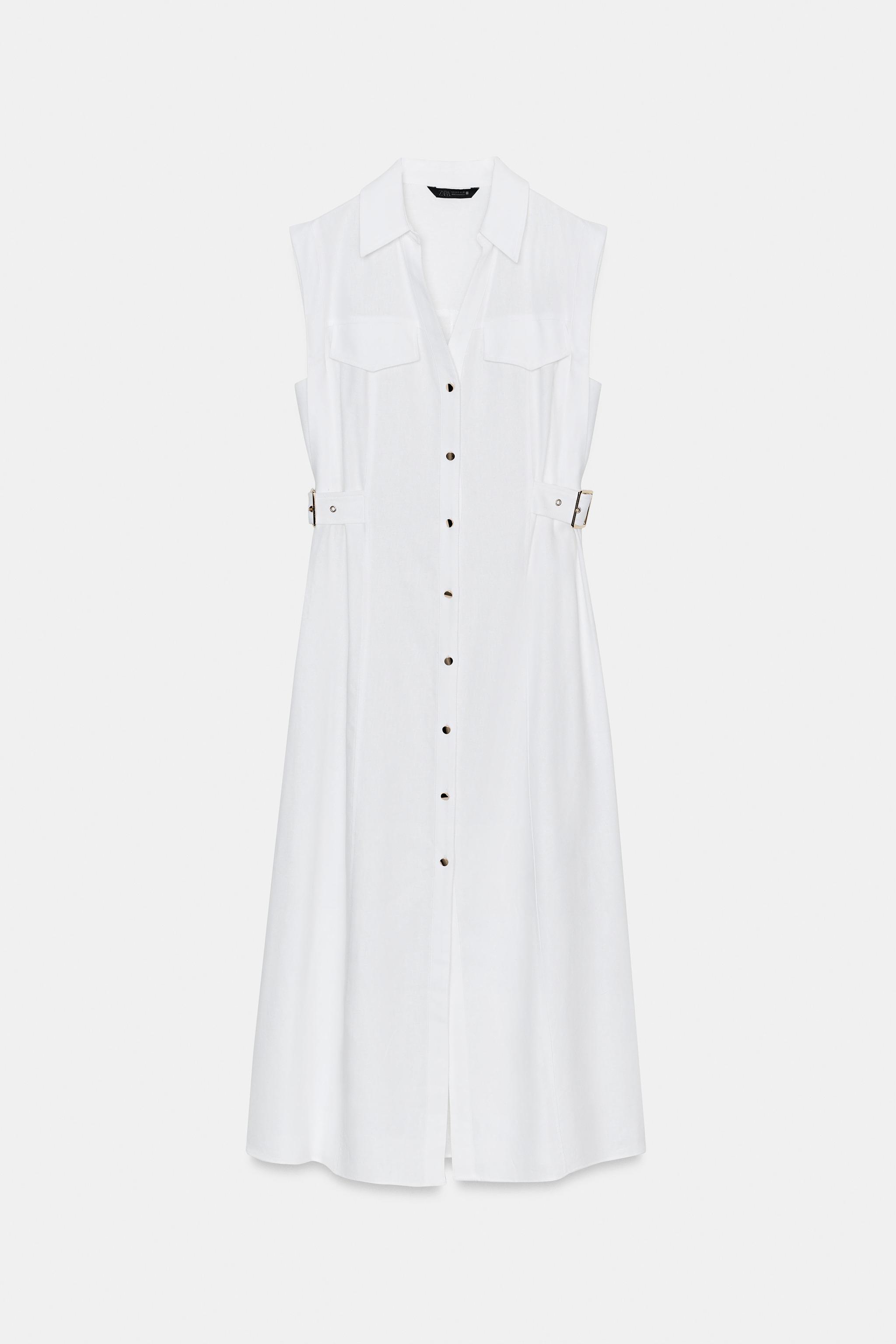 chinese dress ladies ZARA. Long green buttoned linen dress. TM – Hibuy market