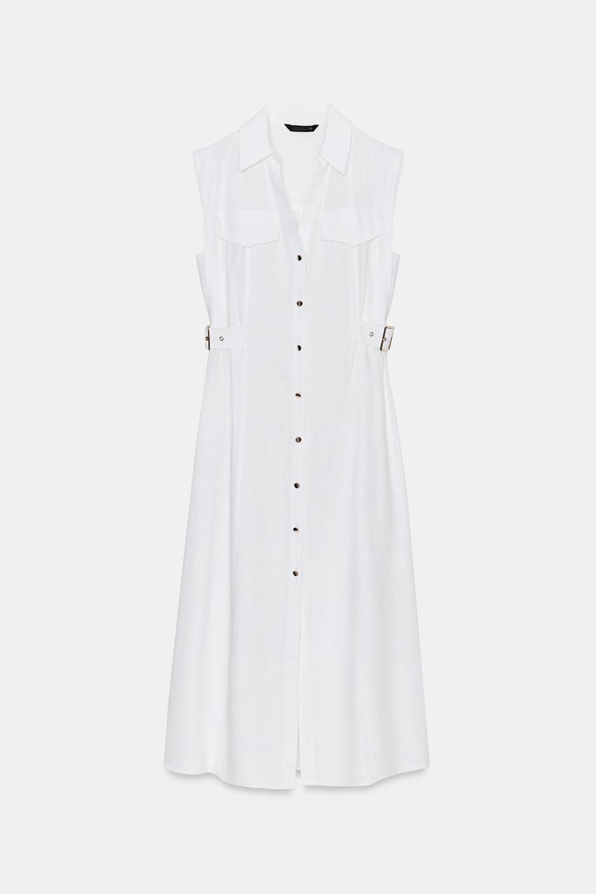LINEN BLEND BUTTONED MIDI DRESS - White | ZARA Australia